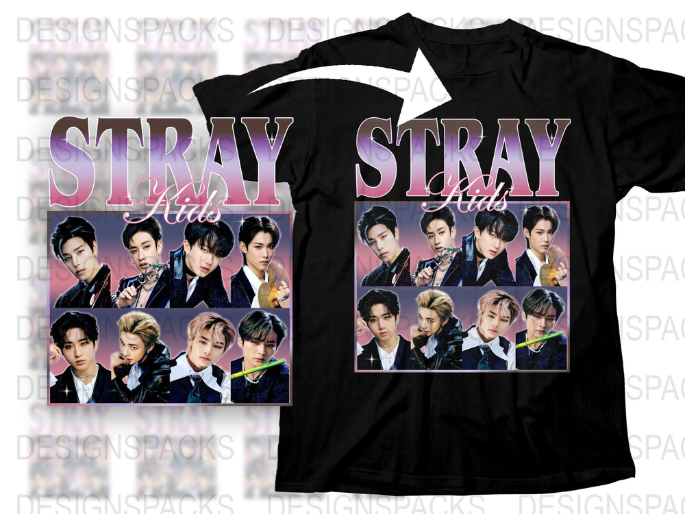 Stray Kids Band T-Shirt, K-Pop Music Fan Merch, Colorful Group Photo Tee, Gift for Teens