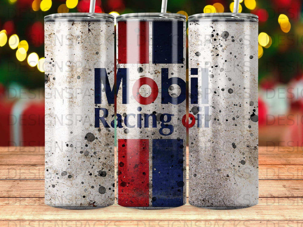 Mobil Racing Oil Red Blue Stripes Speckled Drinkware product type