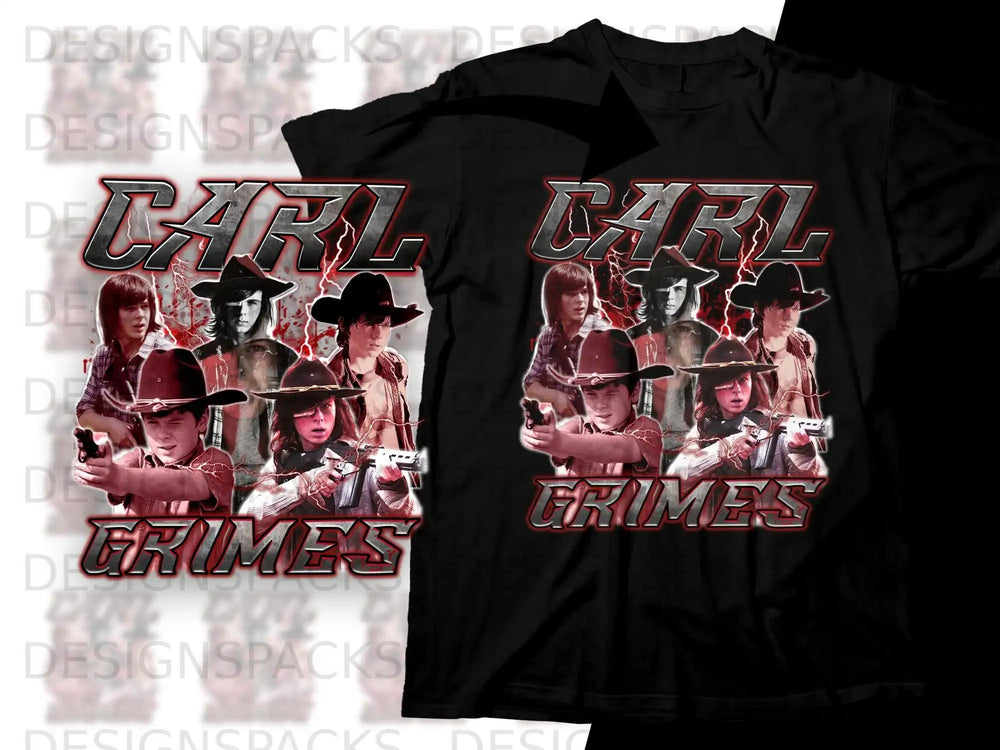 Carl Grimes graphic tee with characters from The Walking Dead.
