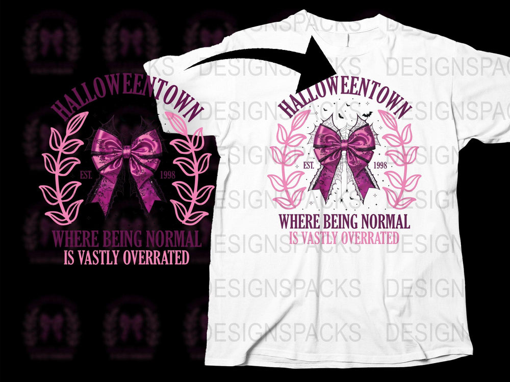 Halloweentown Graphic T-Shirt, Vintage 1998 Design, Pink Ribbon Tee, Halloween Casual Wear