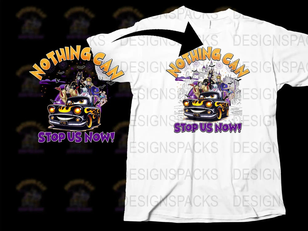 Funky Cartoon Car and Characters Graphic T-Shirt, Unique Road Trip Tee, Colorful Party Top, Vibrant Streetwear Shirt