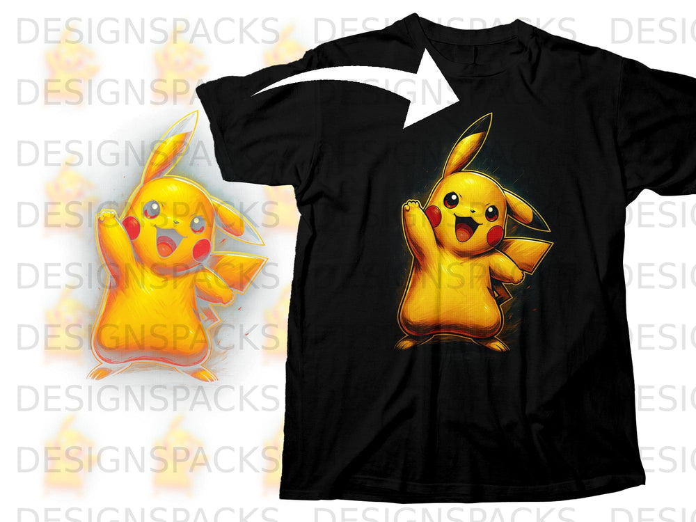 Black t-shirt with Pikachu character graphic on the front.