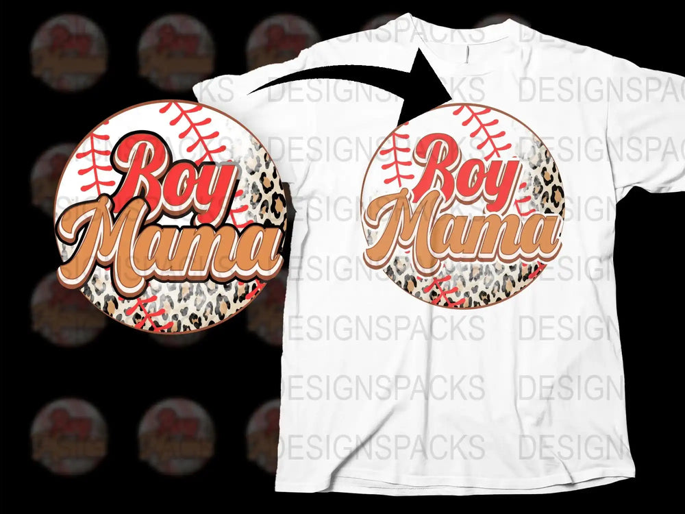 Boy Mama Baseball T-Shirt, Leopard Print Sports Mom Tee, Casual Graphic Shirt for Women, Baseball Mom Gift
