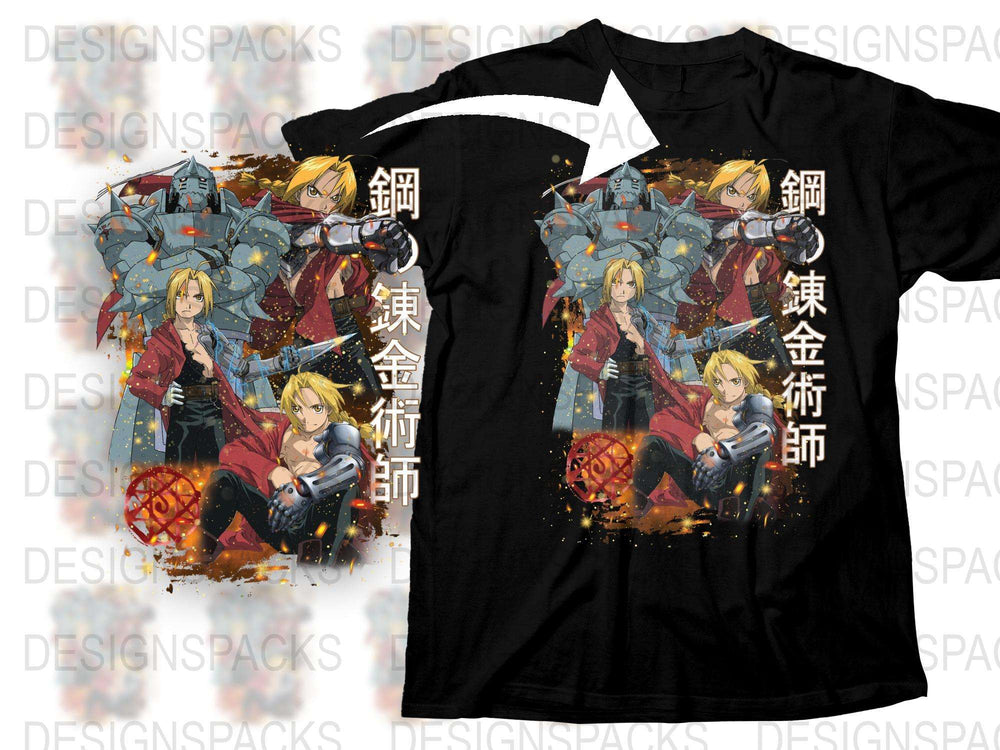 Anime Graphic T-Shirt, Fullmetal Alchemist Inspired Tee, Edward Elric Print, Unique Manga Design, Unisex Black Cotton Shirt