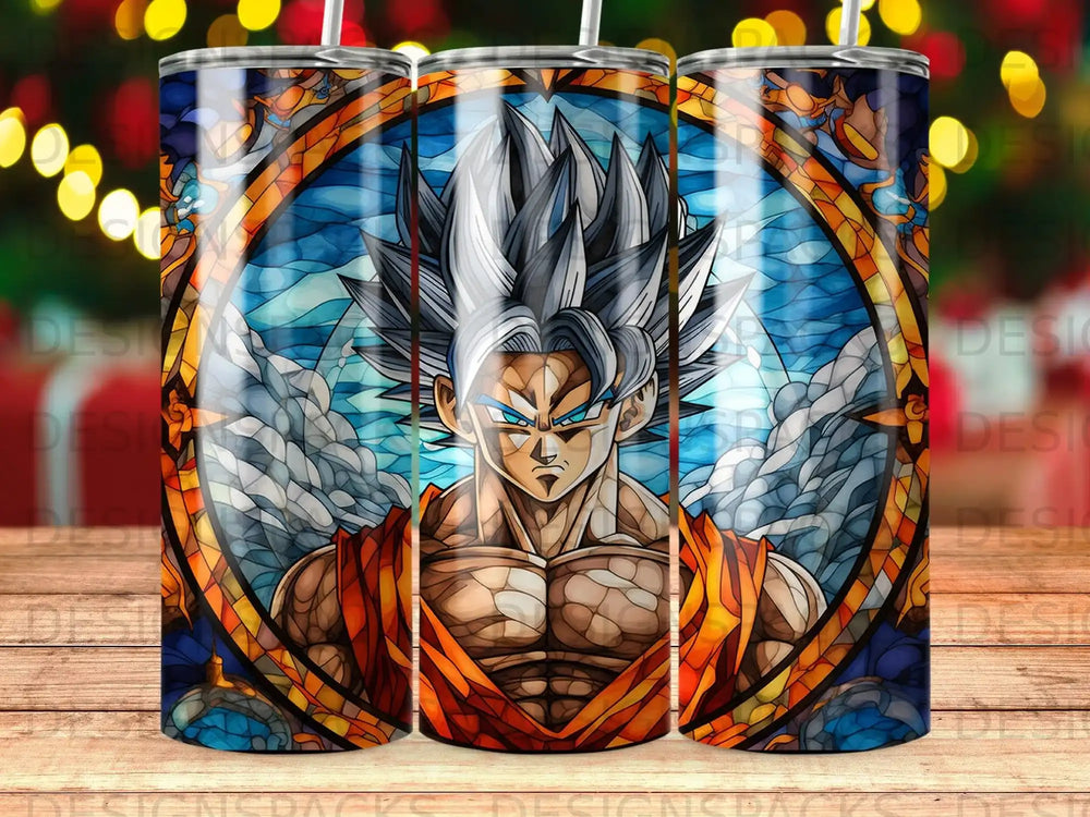 Dragon Ball Z's Goku in stained glass style with wings.