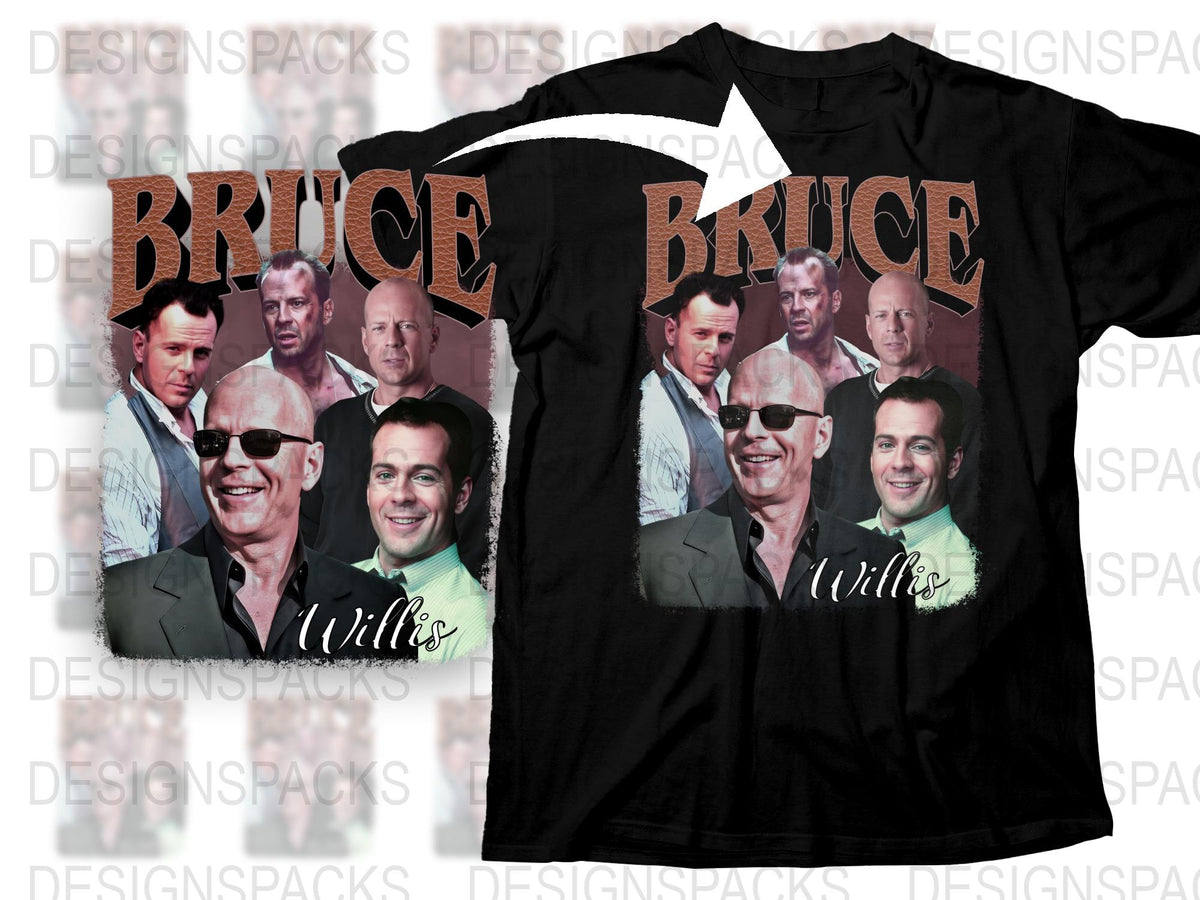 Bruce Willis Photo Collage T-Shirt, Vintage Movie Star Graphic Tee, Retro Actor Fashion Top
