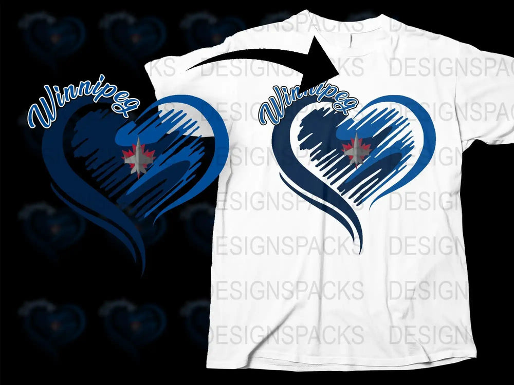Winnipeg heart design t-shirt with blue brushstroke art and star, print-ready for DTG or DTF