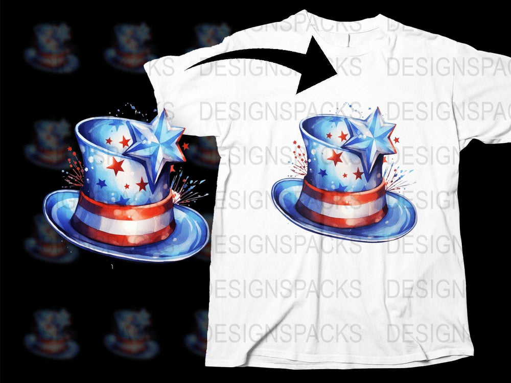 Patriotic Hat T-Shirt, American Flag Design, Star Spangled Top Hat, 4th of July Tee, USA Pride Shirt, Unisex Fashion