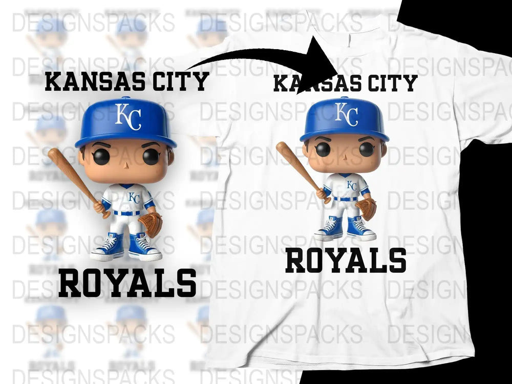 Kansas City Royals Funko Pop style baseball design for t-shirts, print-ready DTF/DTG