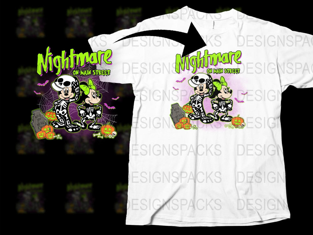 Nightmare on Main Street Halloween T-Shirt, Funny Skeleton Graphic, Unisex Tee