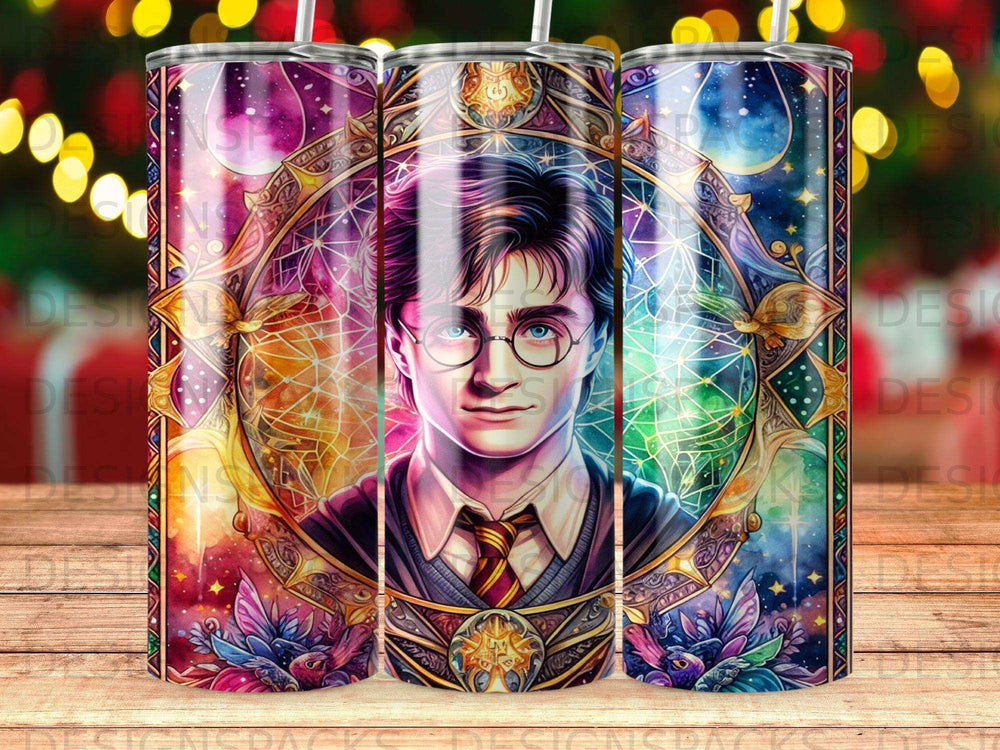 Harry Potter character portrait surrounded by cosmic and magical designs.