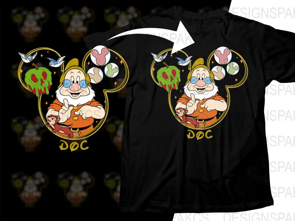 Doc Dwarf in Mickey ears design, print-ready SVG for t-shirts, DTF, DTG, embroidery
