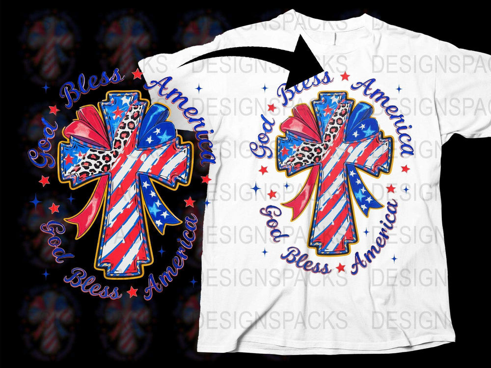 Patriotic Cross T-Shirt, God Bless America, Leopard Print, Floral Pattern, Stars, USA Flag, Unisex Tee