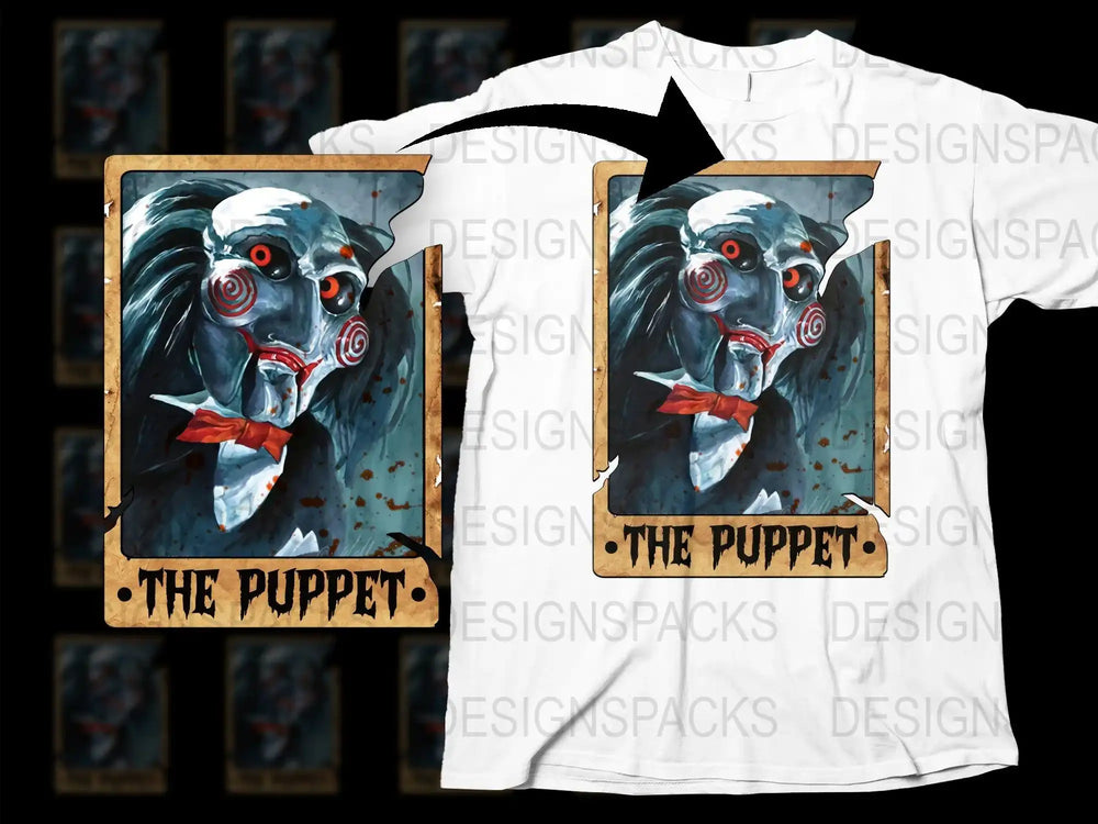 Horror Themed T-Shirt, The Puppet Design, Scary Clown Graphic Tee, Unique Halloween Apparel