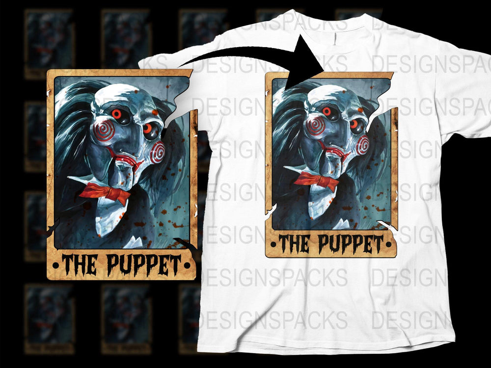 Horror Themed T-Shirt, The Puppet Design, Scary Clown Graphic Tee, Unique Halloween Apparel