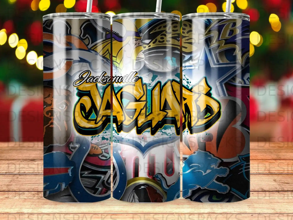 Jacksonville Jaguars graffiti art on a tumbler.