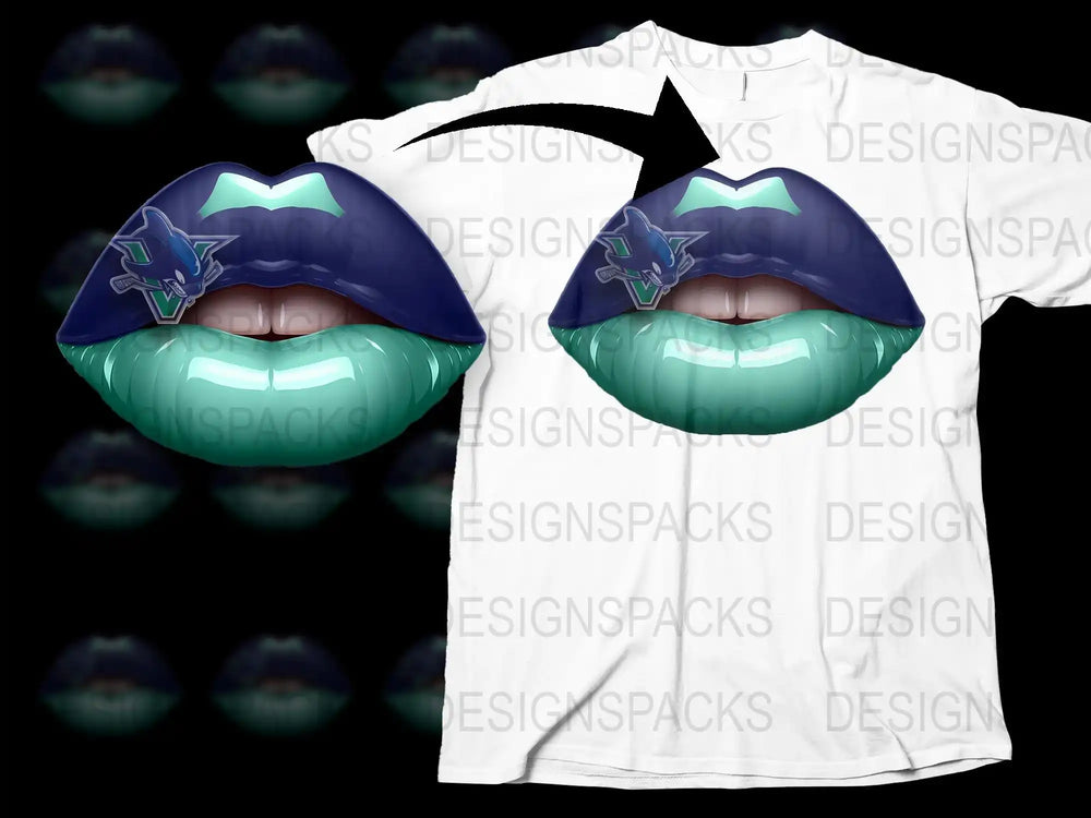Vancouver Canucks lips design on white t-shirt, print-ready for DTF/DTG