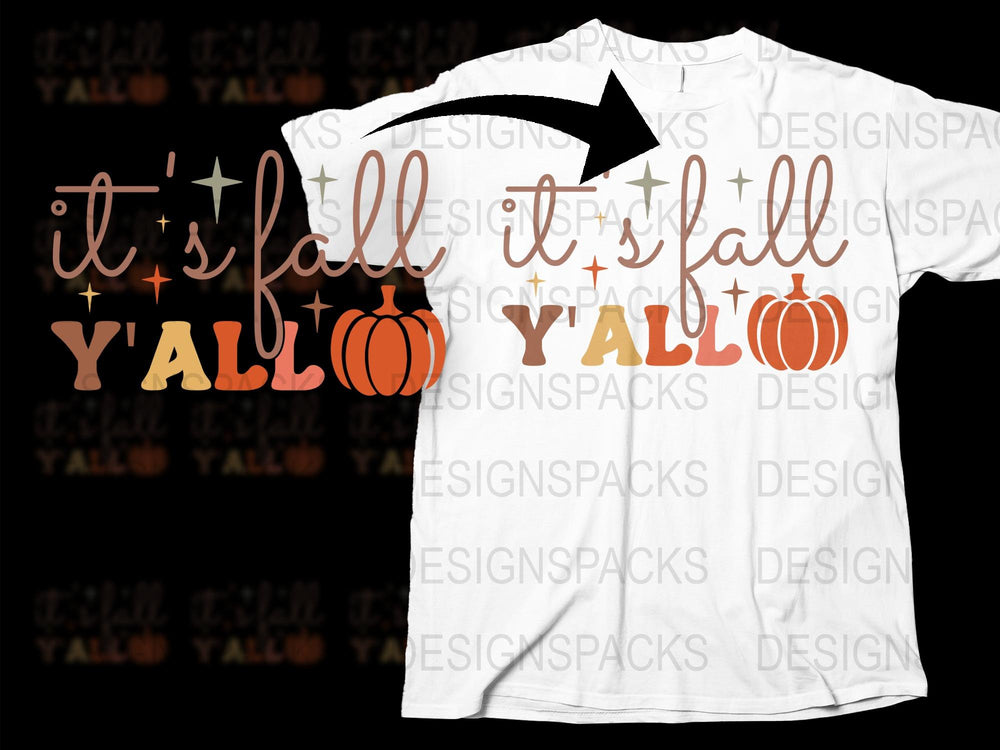 Autumn Inspired T-Shirt, 'It's Fall Y'all' Pumpkin Graphic, Casual Fall Fashion, Thanksgiving Outfit Idea