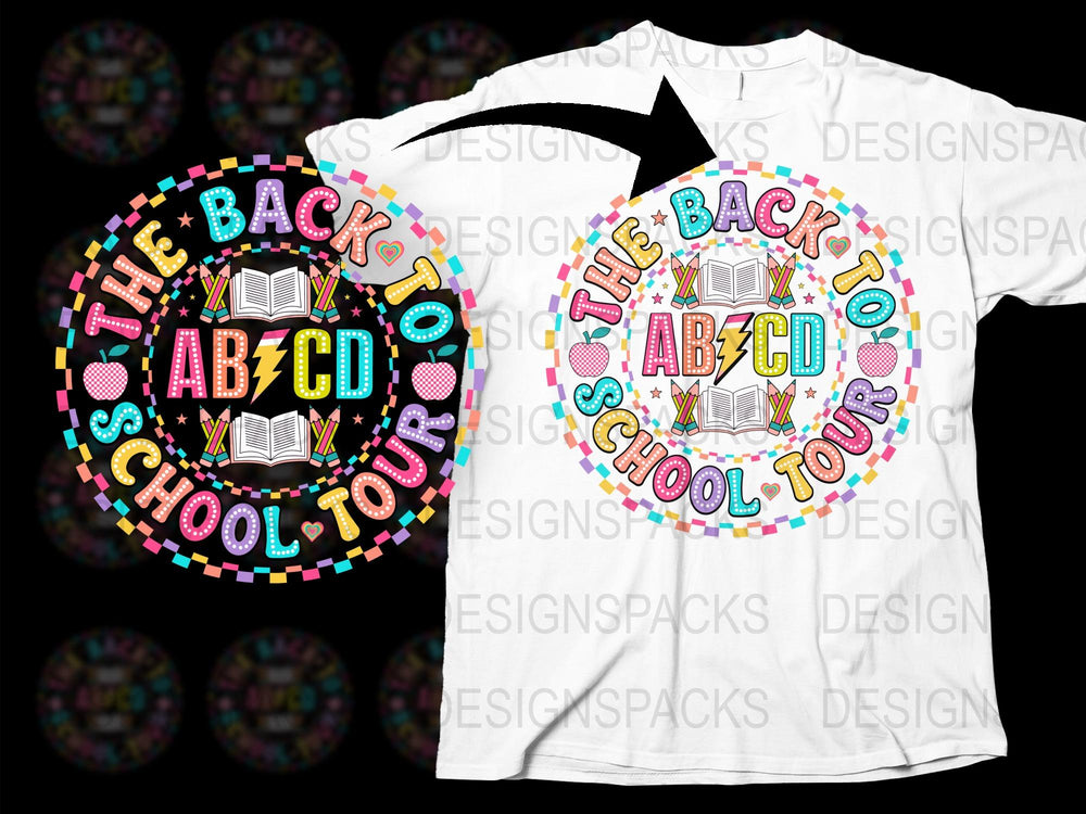 Colorful Back to School Tour T-Shirt, Retro Style Kids' Graphic Tee, ABCD Bright Colors Top for Children