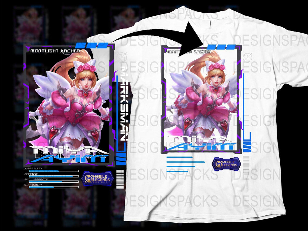 Anime Style T-Shirt, Moonlight Archer, Fantasy Warrior Girl Design, Mobile Legends Inspired, Gamer Fashion, Colorful Graphic Tee