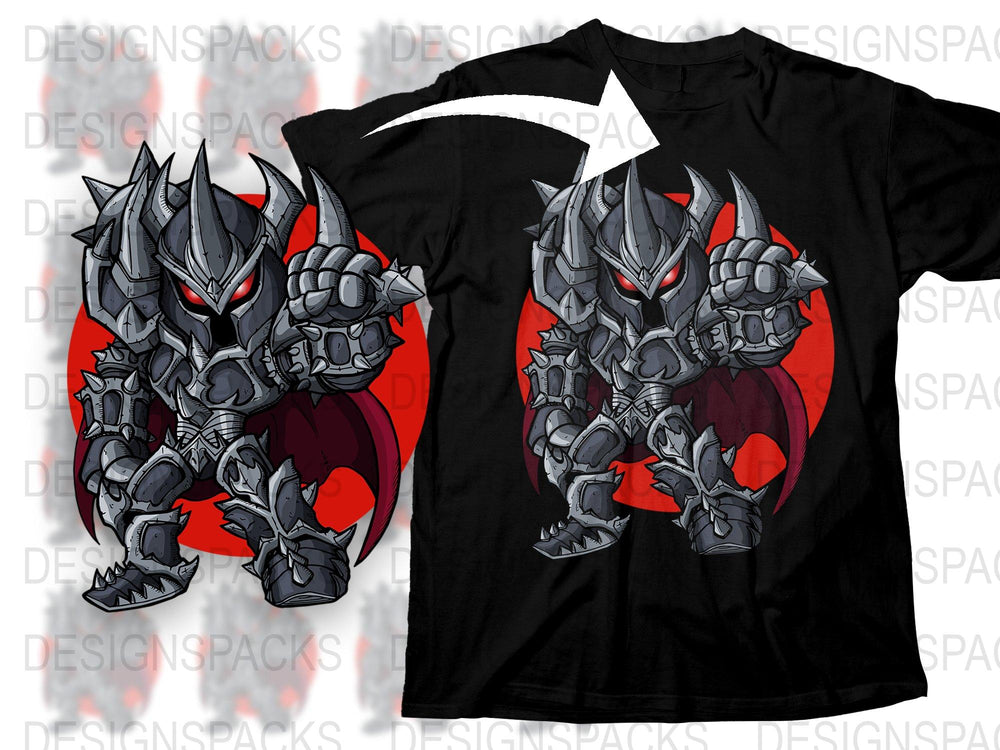 Warrior Knight Graphic T-Shirt, Medieval Armor Design, Fantasy Art Tee, Men's Fashion, Gamer Shirt, Bold Red and Black Colors