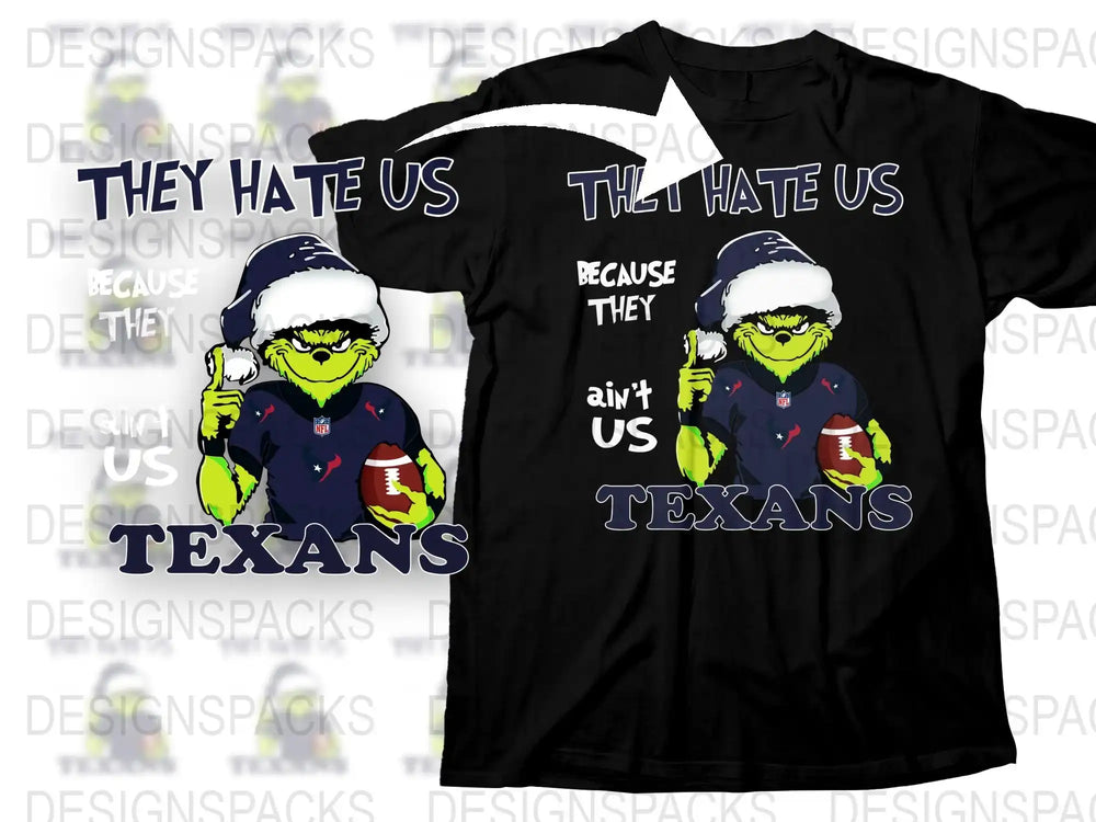 Texas Football Fan T-Shirt, Funny Sports Quote, Cartoon Bird, Black Tee, They Hate Us Texans