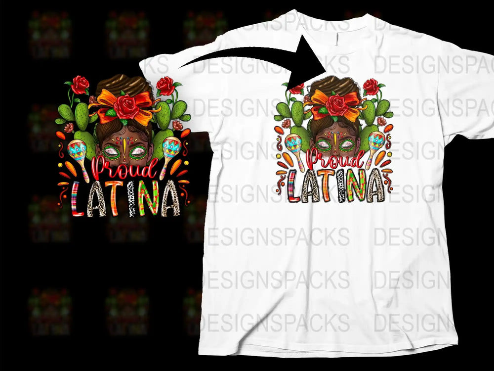 Proud Latina T-Shirt, Floral Skull Design, Colorful Roses, Day of the Dead, Sugar Skull Tee, Women's Fashion Top, Cultural Heritage Apparel