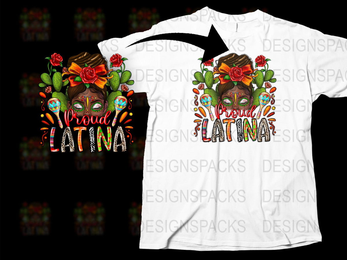 Proud Latina T-Shirt, Floral Skull Design, Colorful Roses, Day of the Dead, Sugar Skull Tee, Women's Fashion Top, Cultural Heritage Apparel