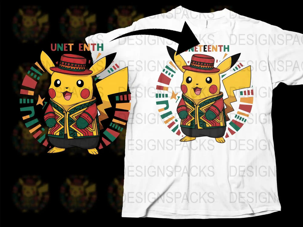 Pikachu in colorful ethnic outfit on white t-shirt design, print-ready for DTG/DTF