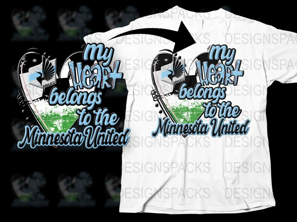 My Heart Belongs to Minnesota United soccer t-shirt design with team logo and heart graphic