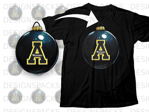 Black t-shirt featuring a clear ornament with a yellow 