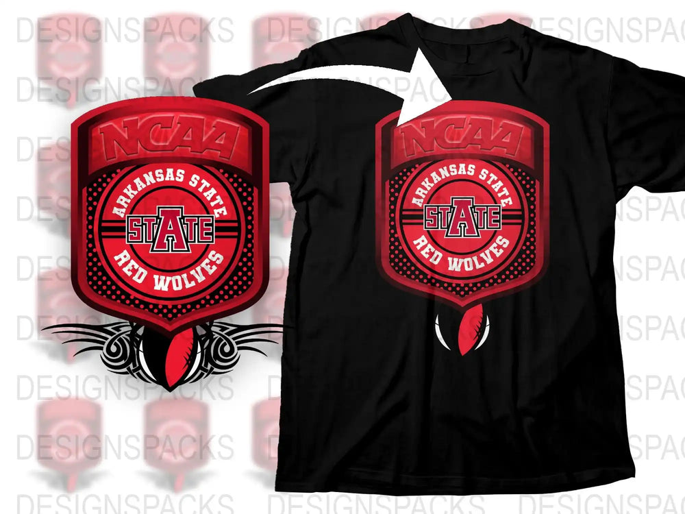 Arkansas State Red Wolves NCAA Football Logo T-Shirt, Black Red Graphic Tee
