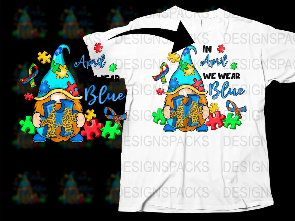 Autism Awareness T-Shirt, Colorful Puzzle Pieces, In April We Wear Blue Tee, Support Autism Advocacy, Unisex Graphic Shirt Design