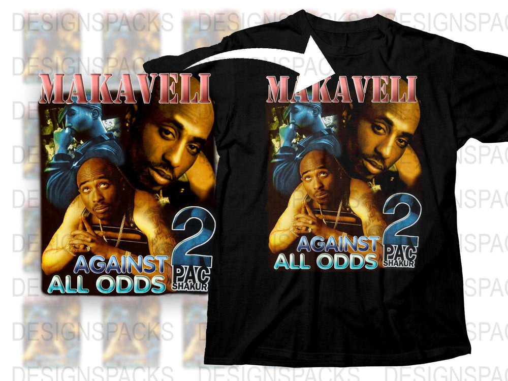 Vintage Tupac Shakur T-Shirt, Makaveli Hip Hop Tee, Against All Odds Graphic Shirt, 90s Rap Music Fans Top