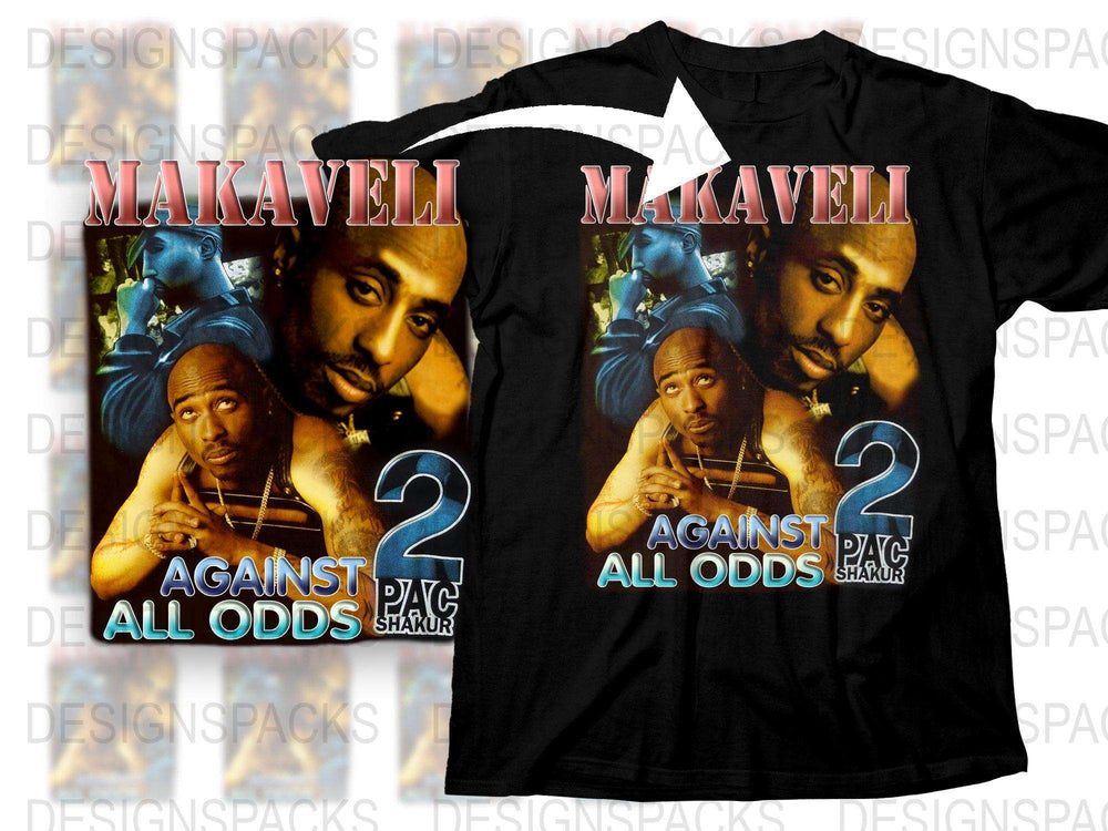 Vintage Tupac Shakur T-Shirt, Makaveli Hip Hop Tee, Against All Odds Graphic Shirt, 90s Rap Music Fans Top