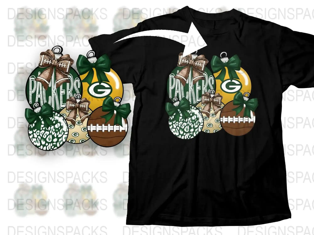 Green Bay Football Team T-Shirt, Festive Holiday Ornaments Graphic Tee, Unisex Sports Apparel