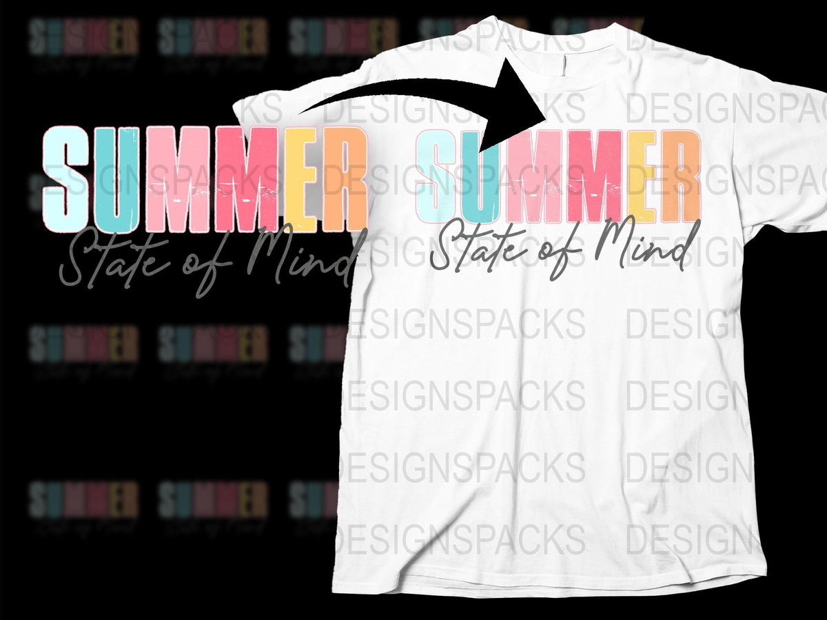 Summer State of Mind T-Shirt, Colorful Lettering, Unisex Fashion Tee, Casual Beachwear Top, Vibrant Typography Design