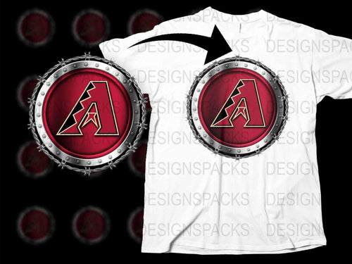 Arizona Diamondbacks logo t-shirt design with metallic circular frame and barbed wire detail