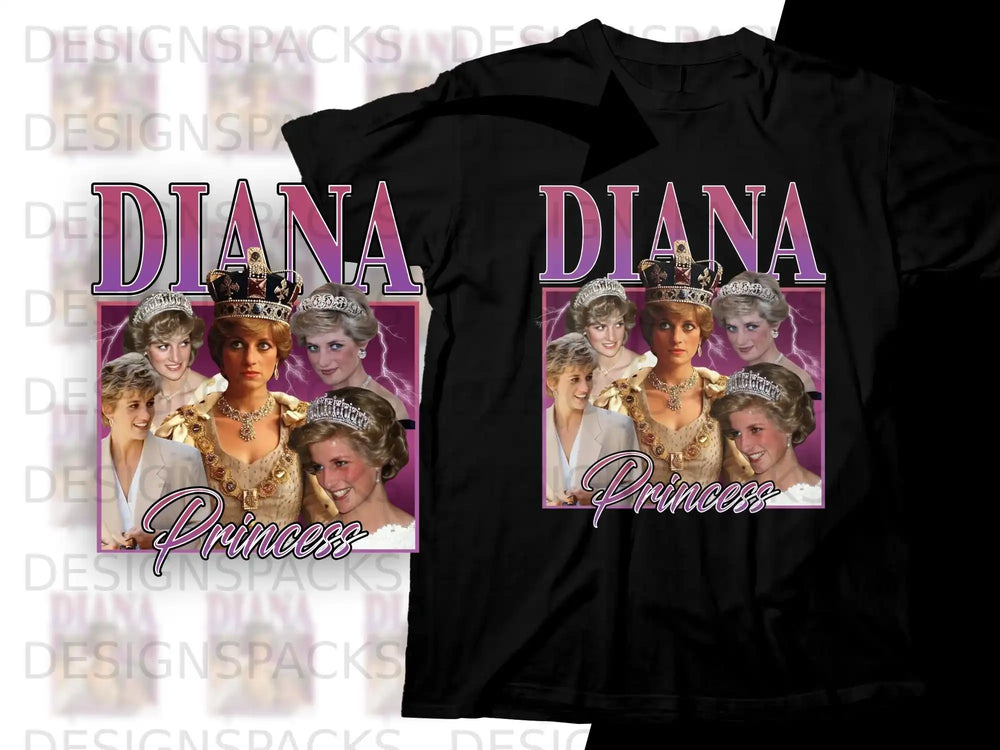 T-shirt featuring a collage of Princess Diana with "DIANA Princess" text.