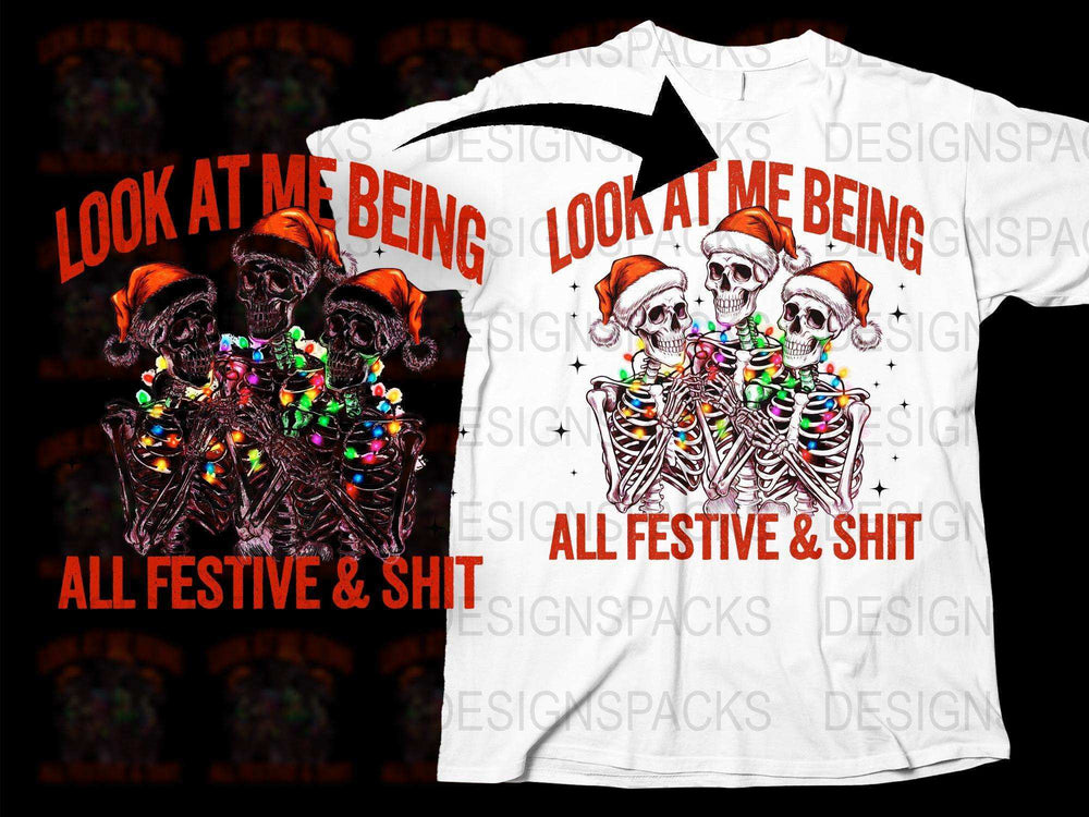 Festive Skeleton T-Shirt, Funny Christmas Lights Graphic Tee, Holiday Humor Apparel
