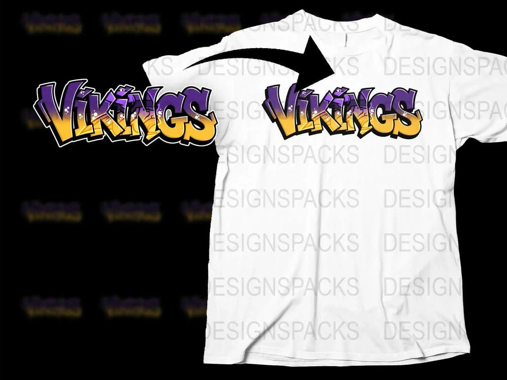 Vikings Graphic T-Shirt, Bold Purple and Yellow Logo, Casual Unisex Apparel, Trendy Sports Fan Tee