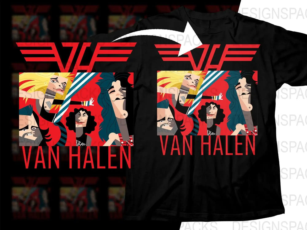 Illustrated Graphic Of Van Halen Rock Band Members Png Design Digital Download