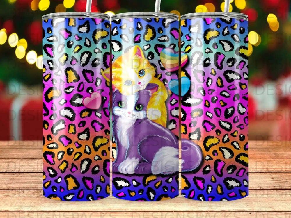 Colorful Leopard Print Cat Duo Hearts Tumbler product type