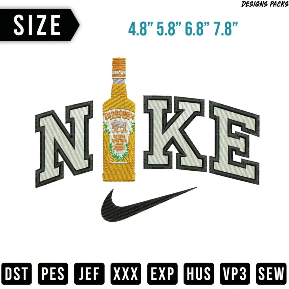 Nike logo embroidery design with "Zubrówka" and "Rokinitk" text.