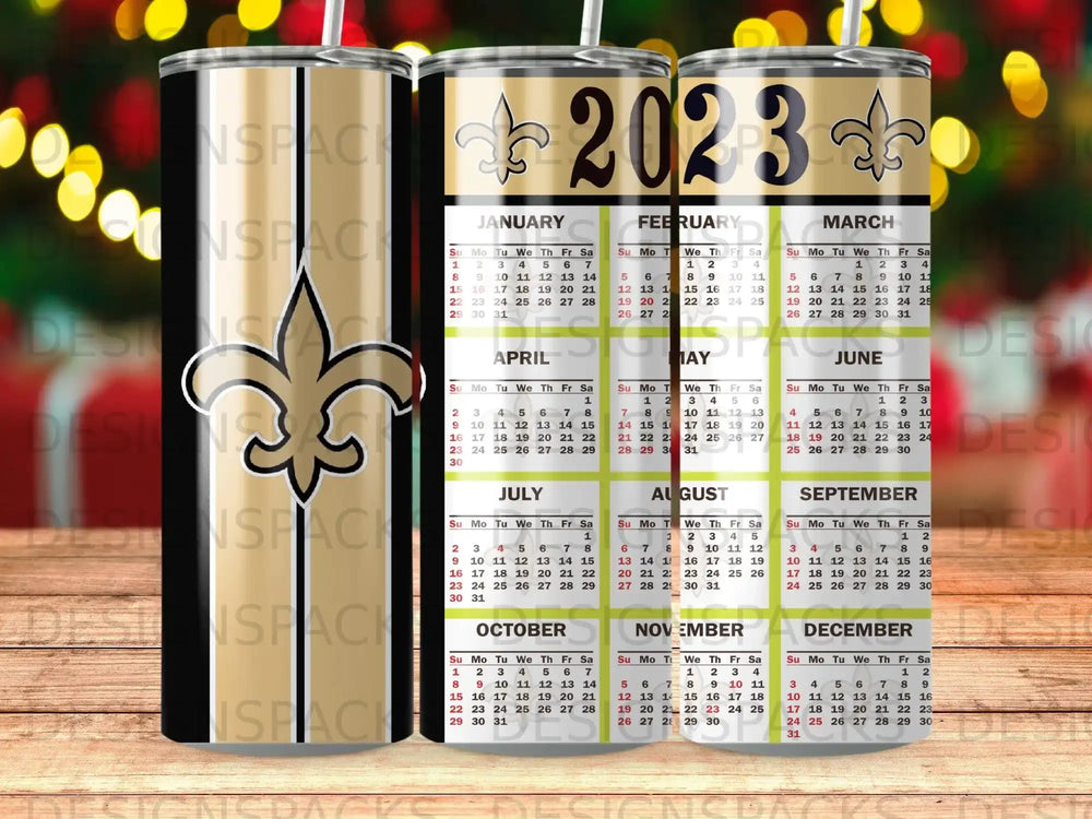2023 calendar featuring Saints logo, organized by month