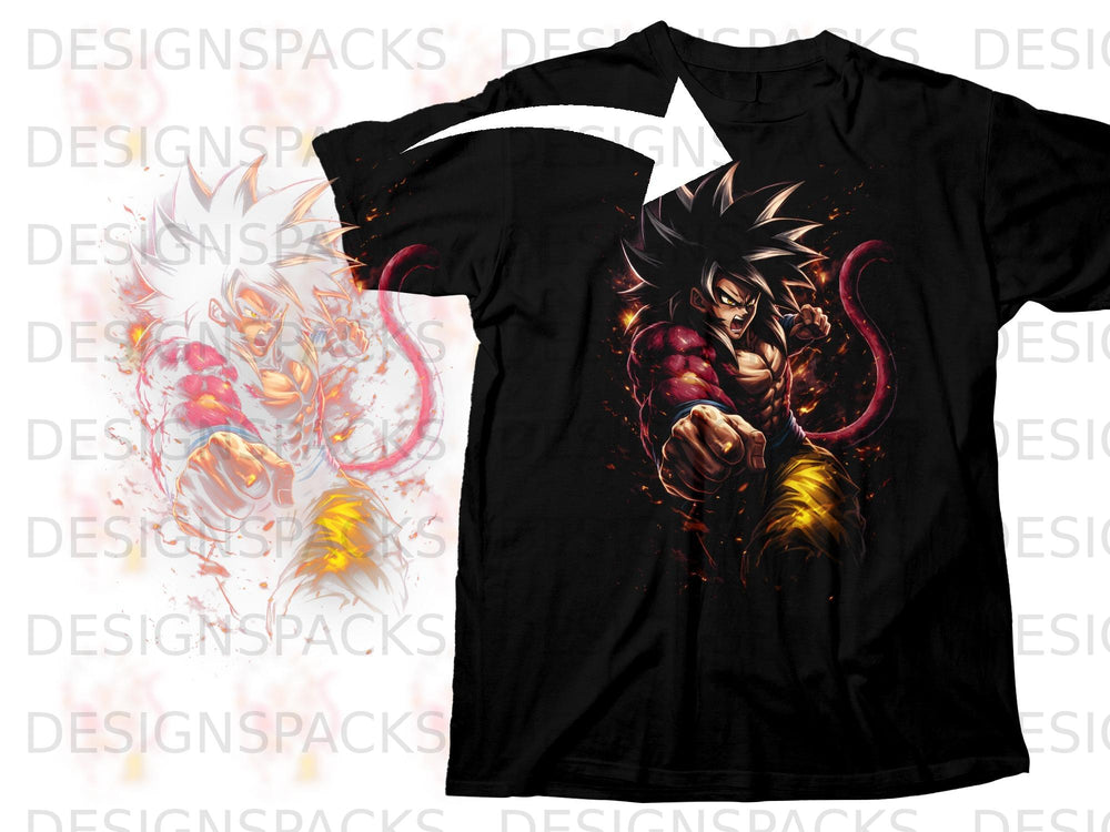 Black t-shirt featuring Goku in Super Saiyan 4 form with an energetic art style.