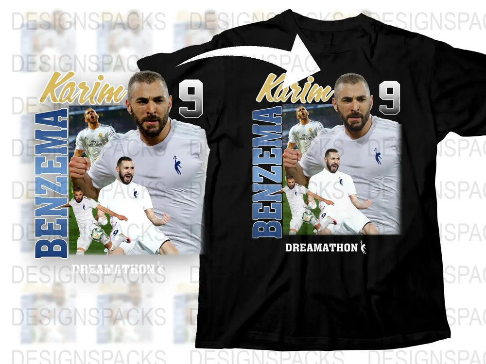 Karim Benzema Football Star T-Shirt, Real Madrid Player, Sports Fan Gift, Number 9 Tee