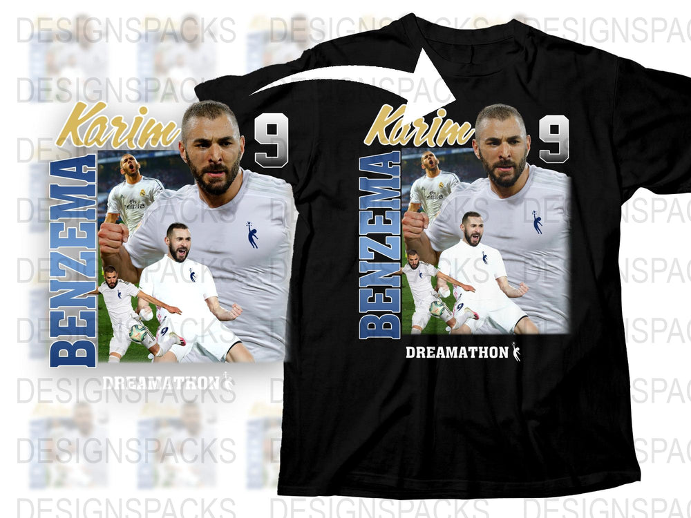 Karim Benzema Football Star T-Shirt, Real Madrid Player, Sports Fan Gift, Number 9 Tee
