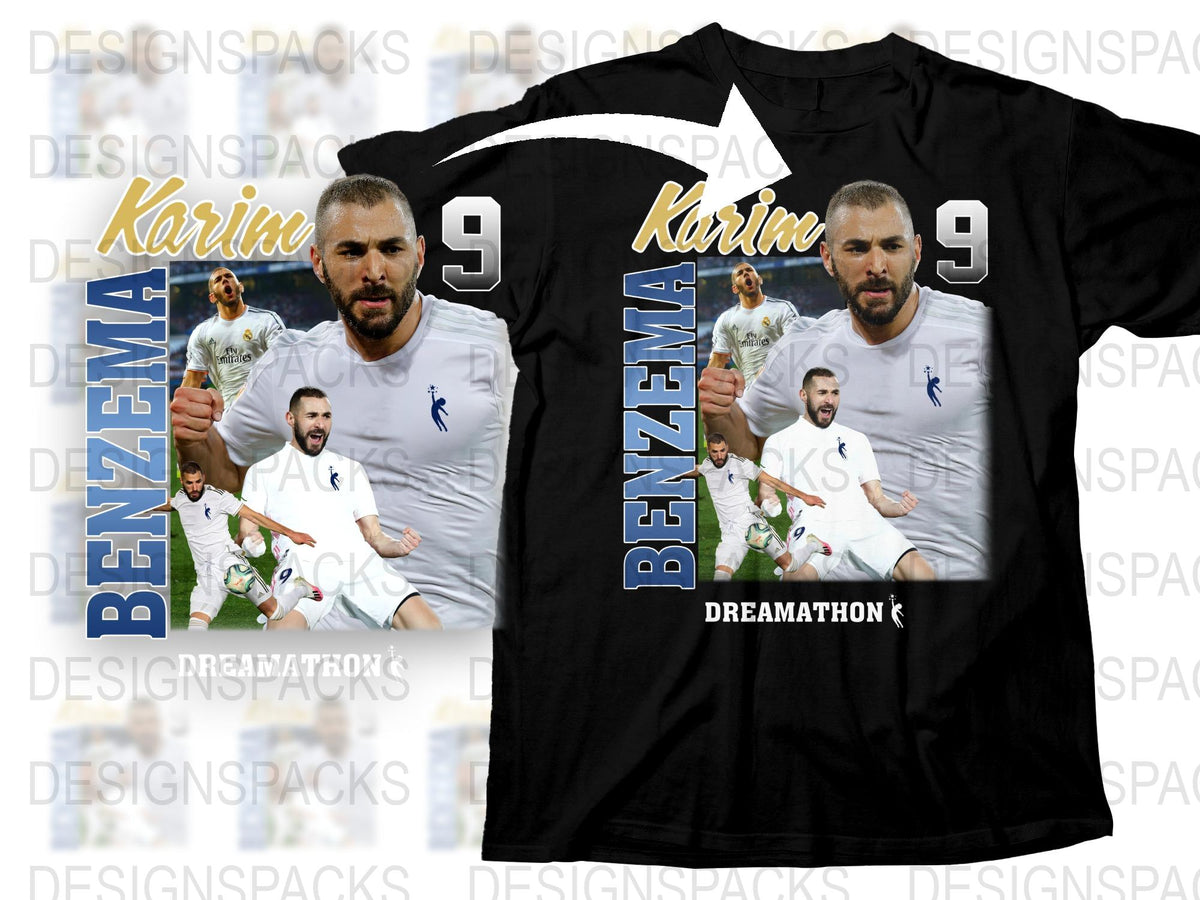 Karim Benzema Football Star T-Shirt, Real Madrid Player, Sports Fan Gift, Number 9 Tee