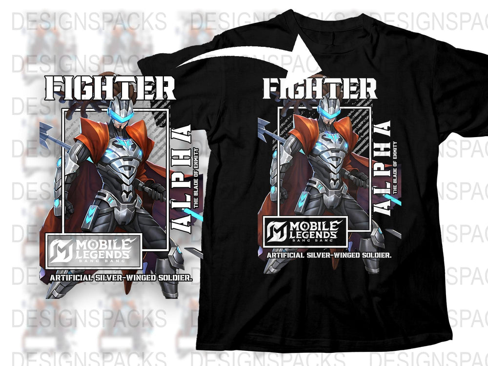 Mobile Legends Fighter T-Shirt, Silver-Winged Soldier Graphic Tee, Gamer Clothing, Unisex Black Cotton Shirt